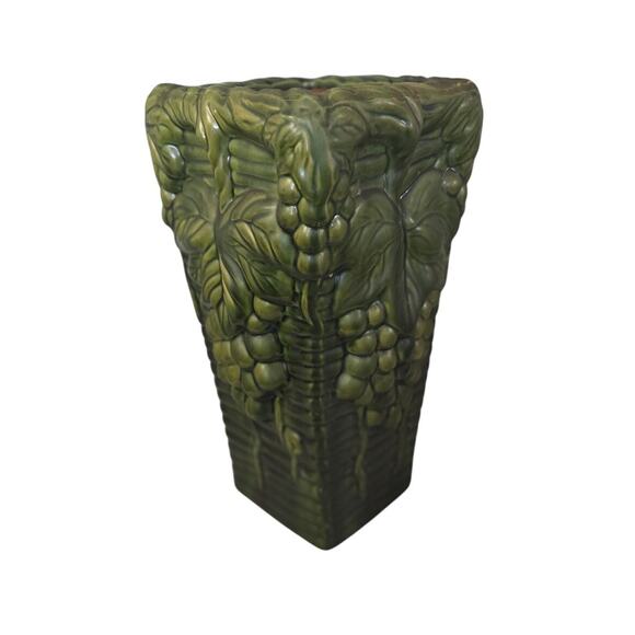 Vintage Green Majolica Grapes Art Pottery Umbrella Stand Cane Holder Large - Picture 2 of 8